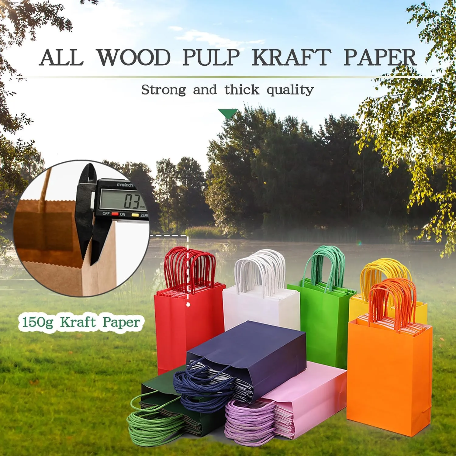 AZOWA Gift Bags Mini Kraft Paper Bags with Handles (4 x 2.4 x 6 in, Assorted, 25 Pcs)