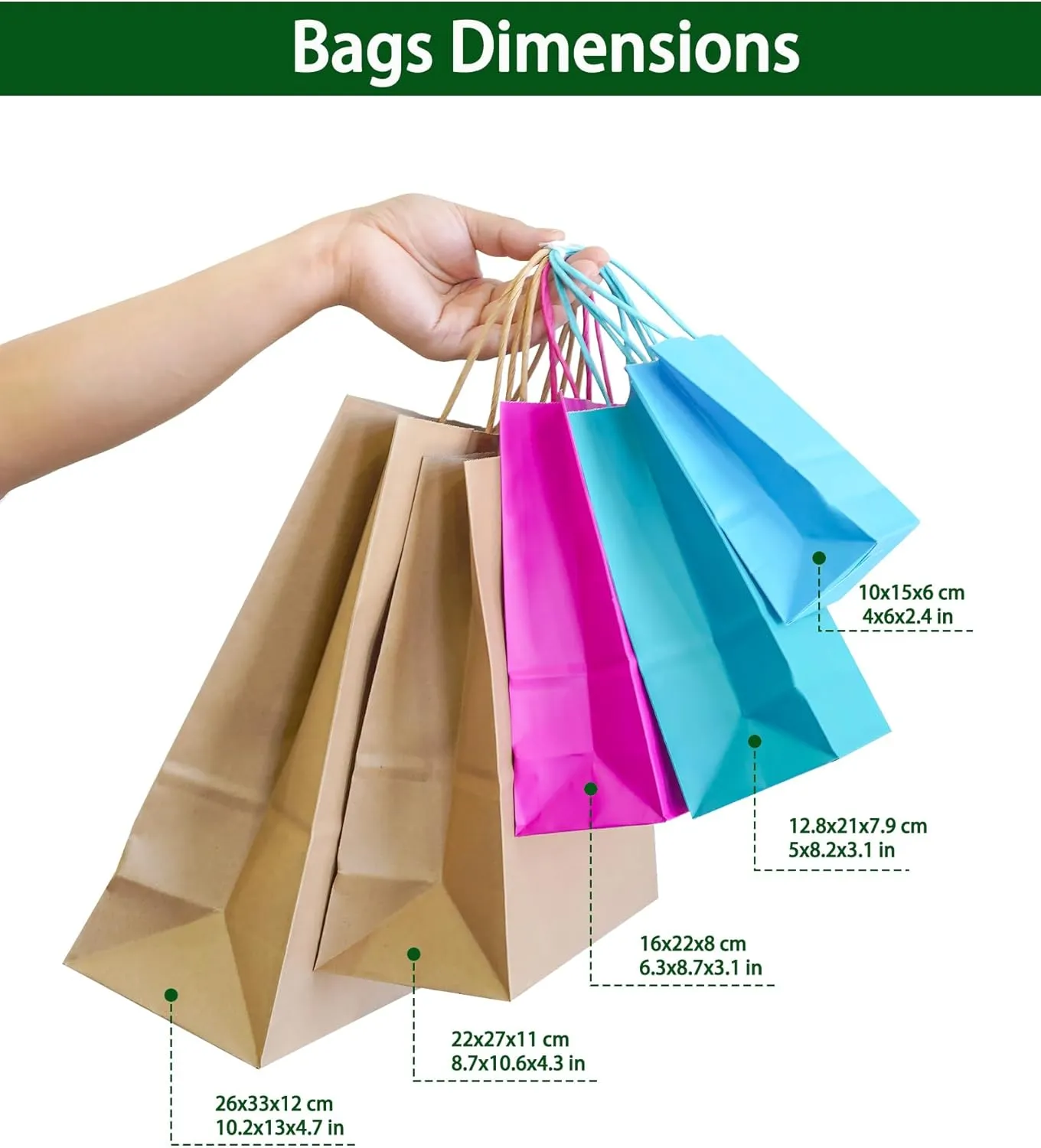 AZOWA Gift Bags Mini Kraft Paper Bags with Handles (4 x 2.4 x 6 in, Assorted, 25 Pcs)