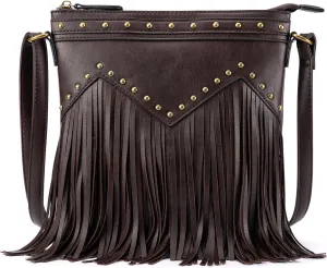 B BRENTANO Vegan Fringed Crossbody Bag with Studs