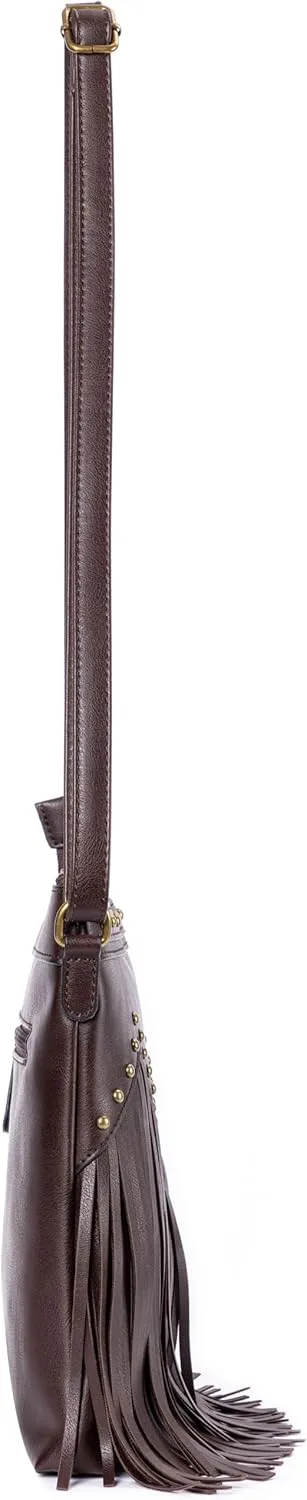 B BRENTANO Vegan Fringed Crossbody Bag with Studs
