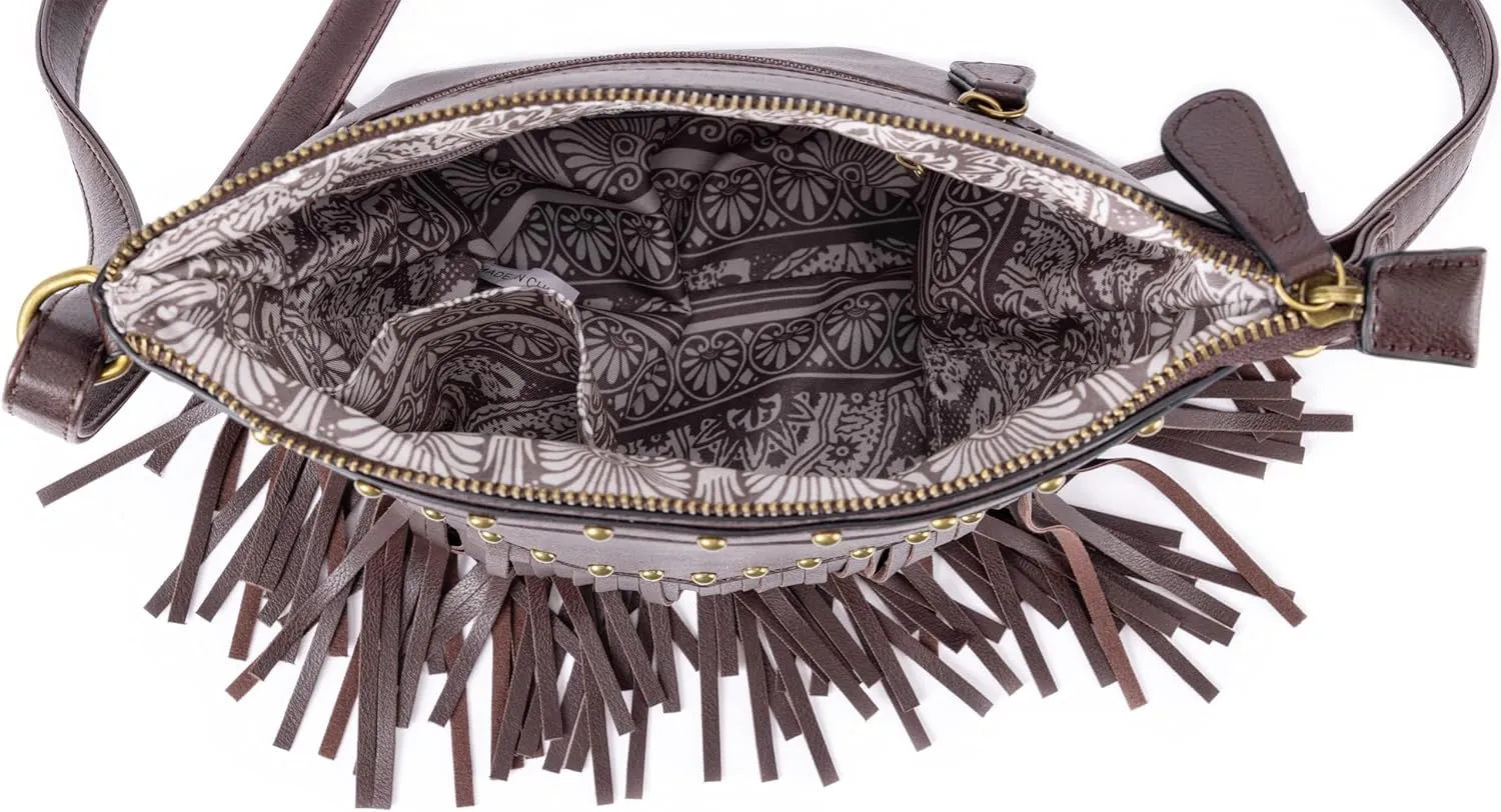 B BRENTANO Vegan Fringed Crossbody Bag with Studs