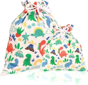 Baby Gift Bags | Premium Canvas Bags | Reusable Drawstring Gift Bags for Baby Shower,Birthday (Dinosaur, Large & Small (pack of 2))