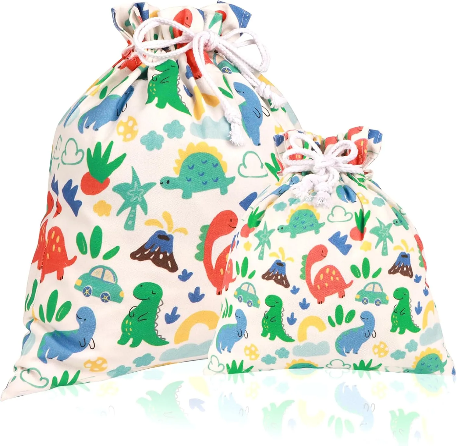 Baby Gift Bags | Premium Canvas Bags | Reusable Drawstring Gift Bags for Baby Shower,Birthday (Dinosaur, Large & Small (pack of 2))