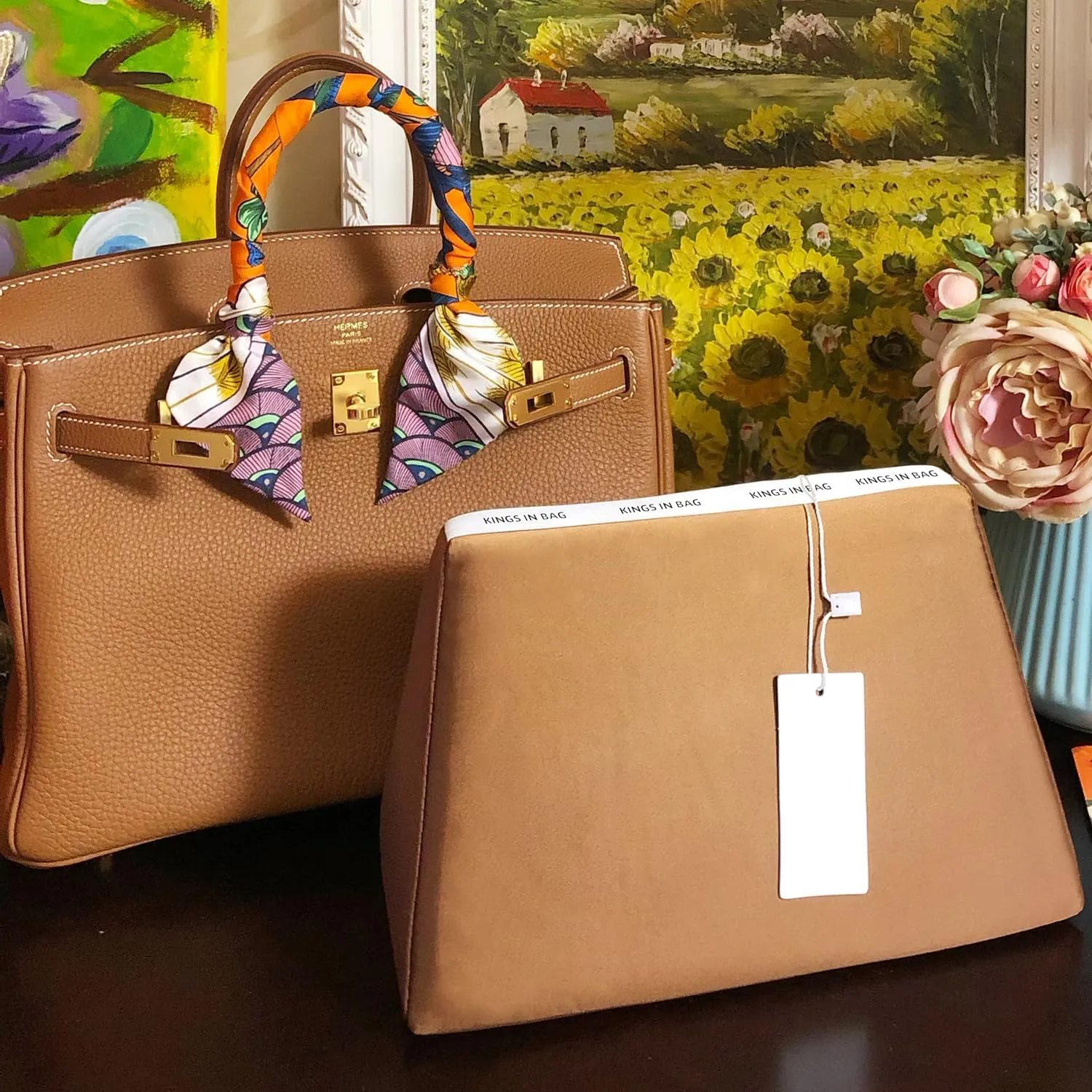 Bag Pillow for Birkin 25, Pillow Insert Compatible with Hermes Birkin Bags, Lightweight and Smooth Bag Shaper with Soft Memory Foam (Gold, BK25)
