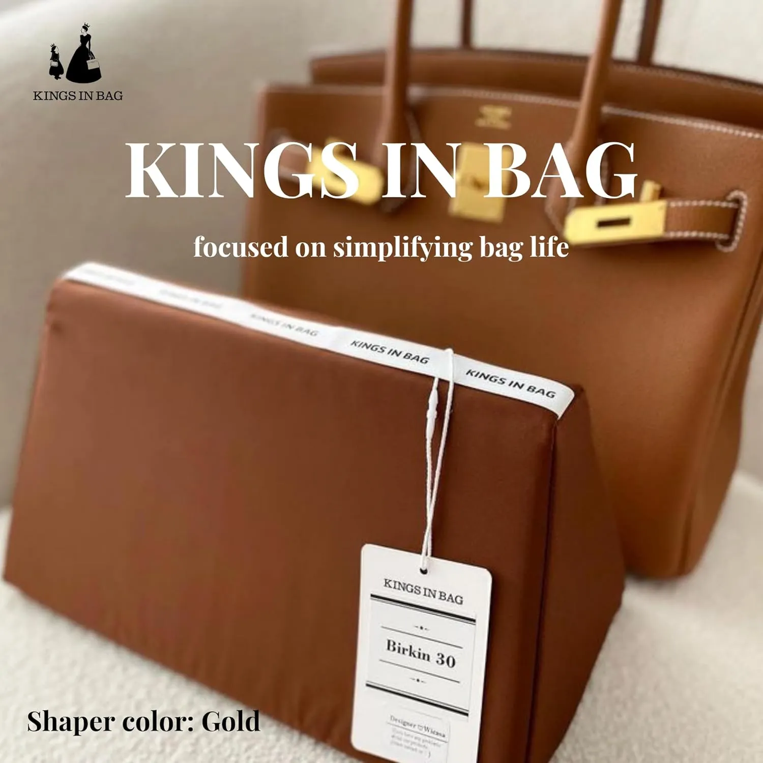 Bag Pillow for Birkin 25, Pillow Insert Compatible with Hermes Birkin Bags, Lightweight and Smooth Bag Shaper with Soft Memory Foam (Gold, BK25)