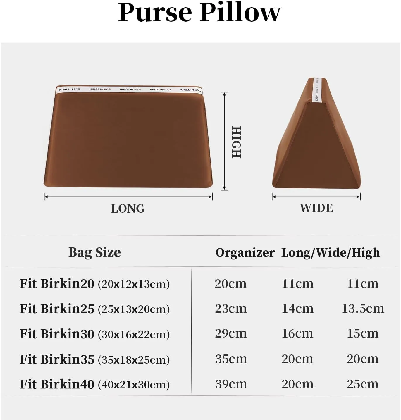 Bag Pillow for Birkin 25, Pillow Insert Compatible with Hermes Birkin Bags, Lightweight and Smooth Bag Shaper with Soft Memory Foam (Gold, BK25)