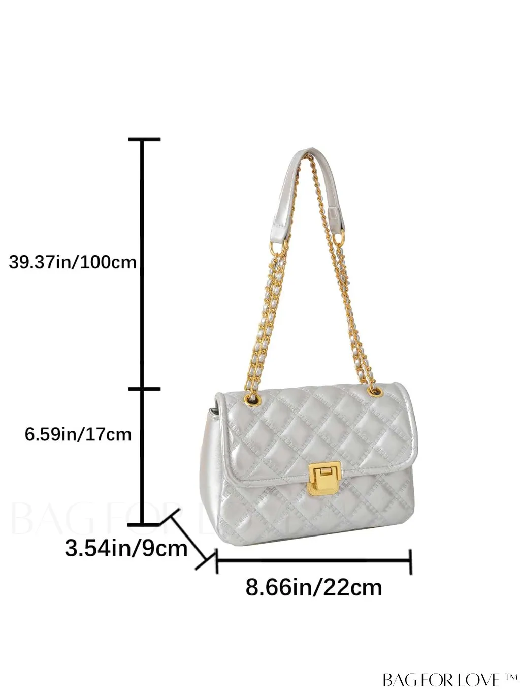 BagForLove - Avant-garde Metallic Stitched Flap Shoulder Bag with Chain Strap - Sleek, Glossy Design