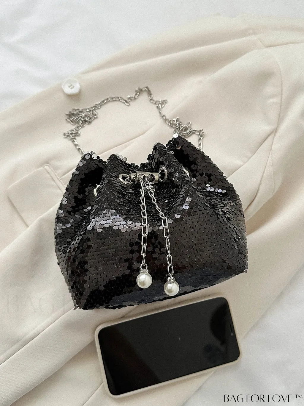 BagForLove - Chic Mini Evening Bag with Decorative Drawstring - Stylish and Shimmering