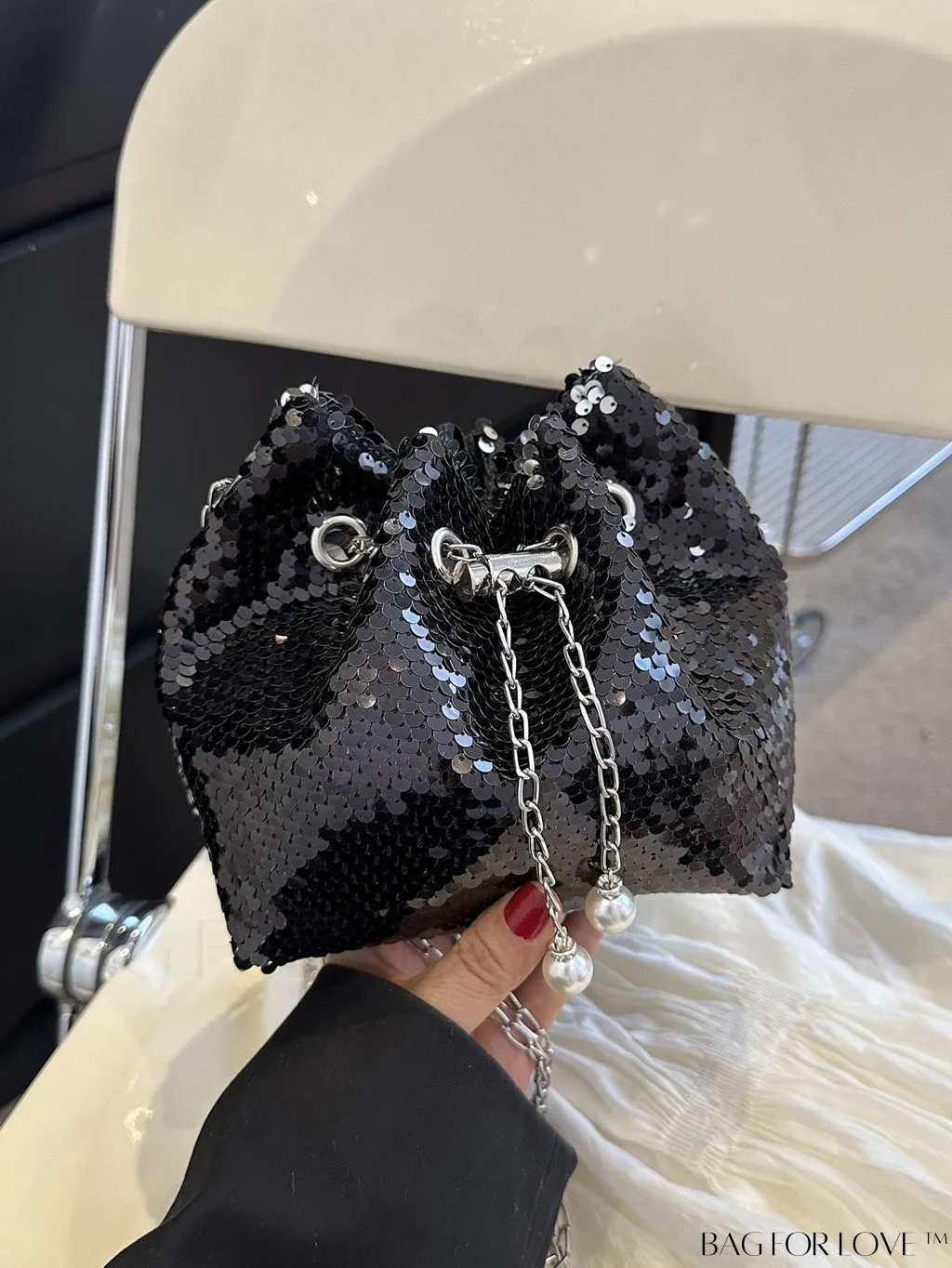 BagForLove - Chic Mini Evening Bag with Decorative Drawstring - Stylish and Shimmering