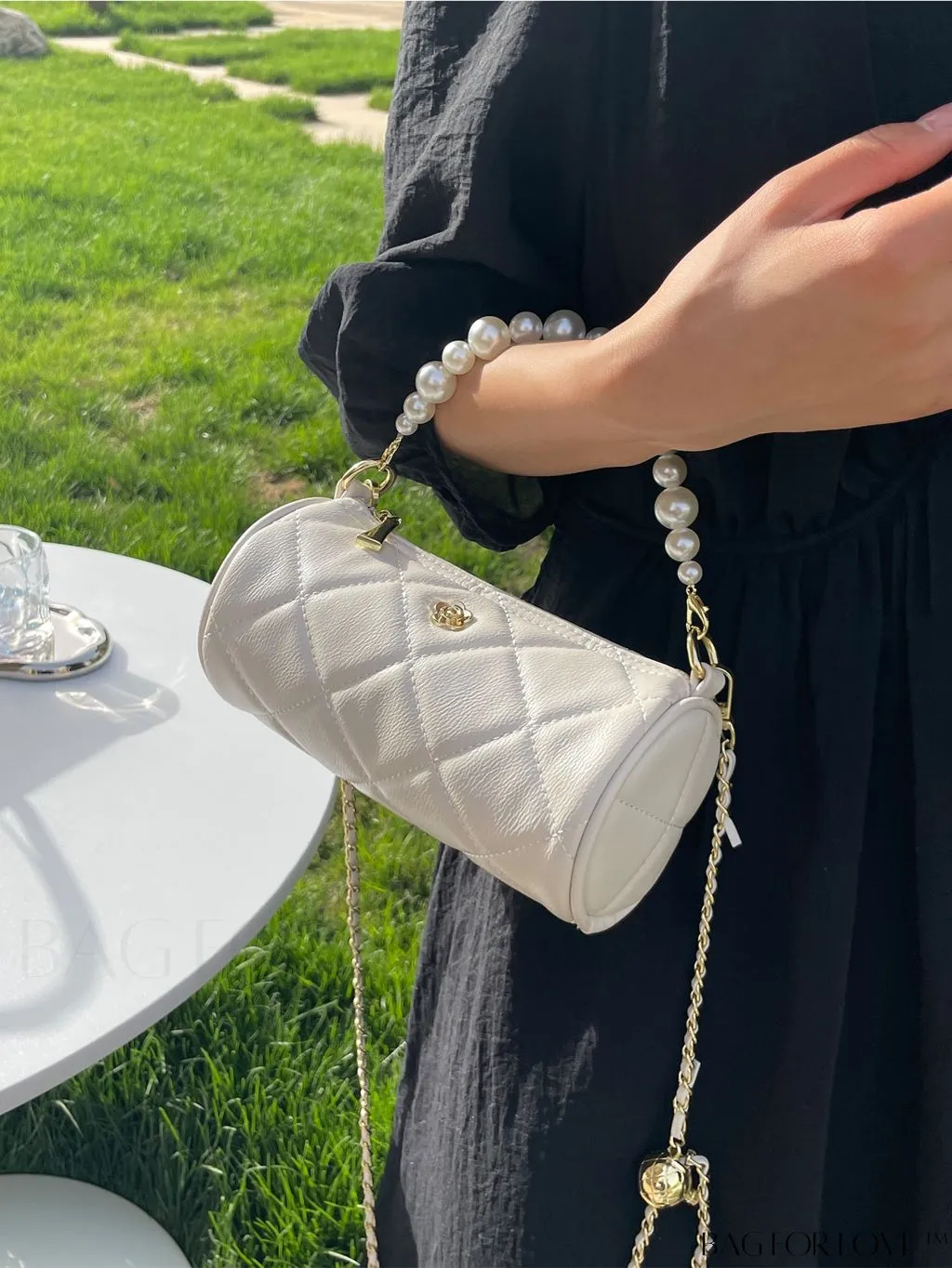 BagForLove - Chic Mini Quilted Bucket Bag with Chain Strap & Faux Pearl Embellishments