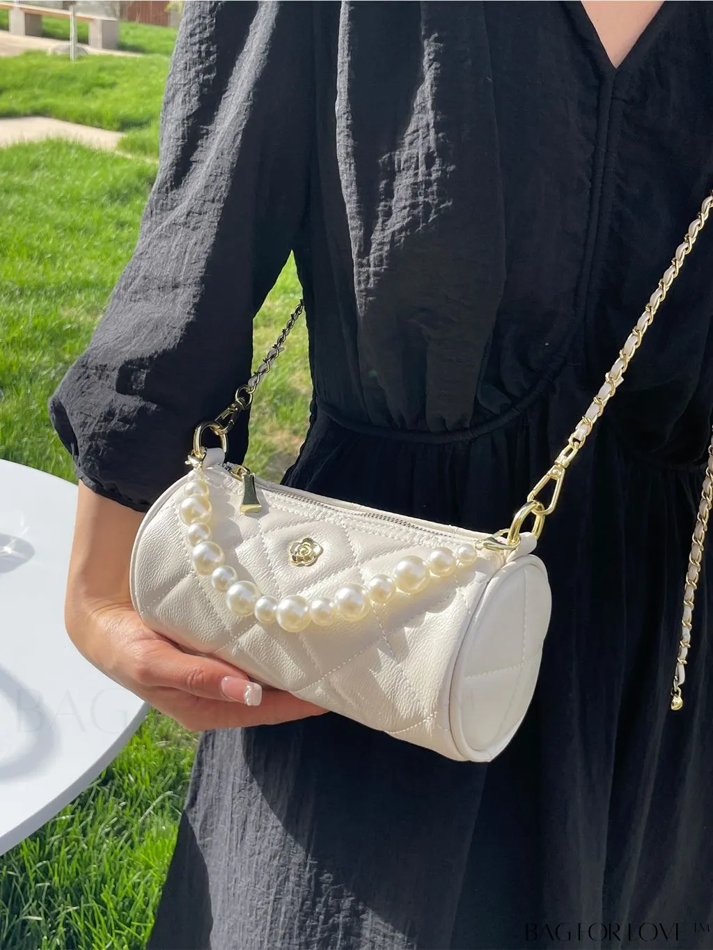 BagForLove - Chic Mini Quilted Bucket Bag with Chain Strap & Faux Pearl Embellishments
