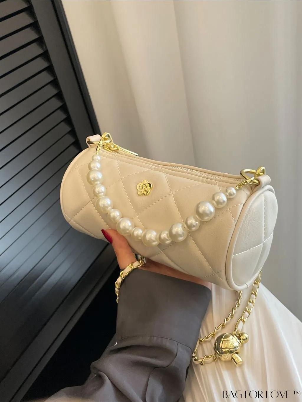 BagForLove - Chic Mini Quilted Bucket Bag with Chain Strap & Faux Pearl Embellishments
