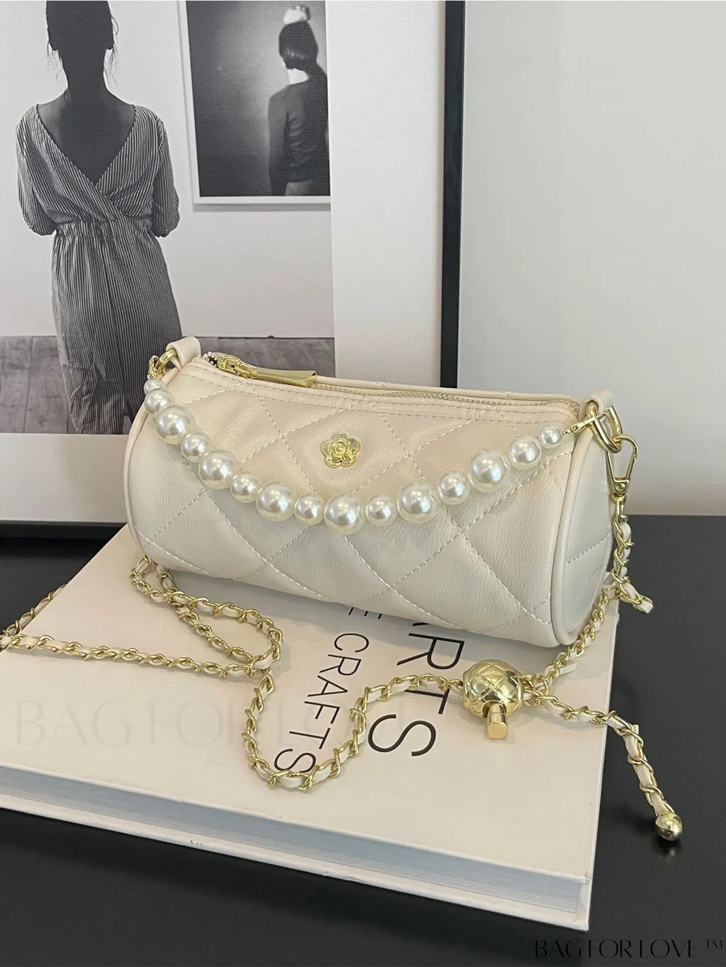 BagForLove - Chic Mini Quilted Bucket Bag with Chain Strap & Faux Pearl Embellishments