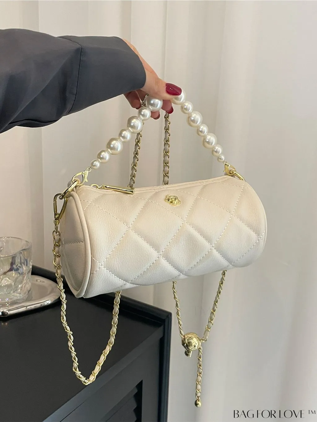 BagForLove - Chic Mini Quilted Bucket Bag with Chain Strap & Faux Pearl Embellishments