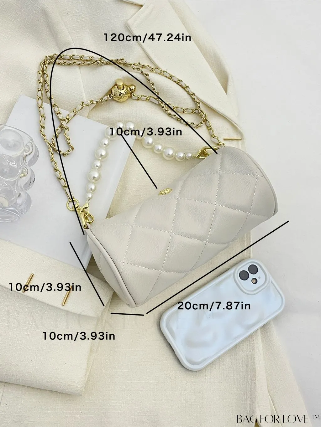 BagForLove - Chic Mini Quilted Bucket Bag with Chain Strap & Faux Pearl Embellishments