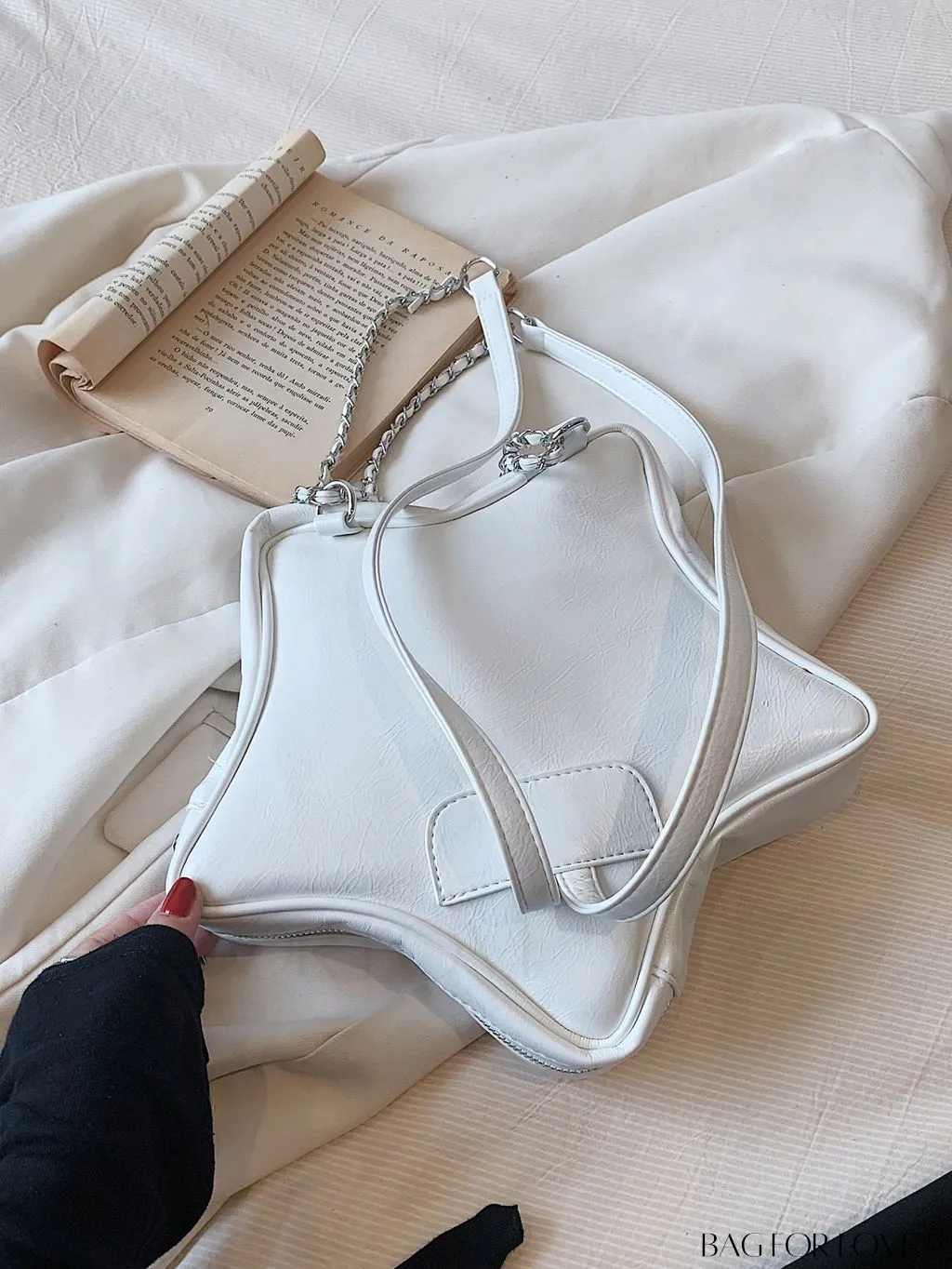BagForLove - Chic Silver Backpack with Unique Star Design, Metal Decor & Funky Chain Strap