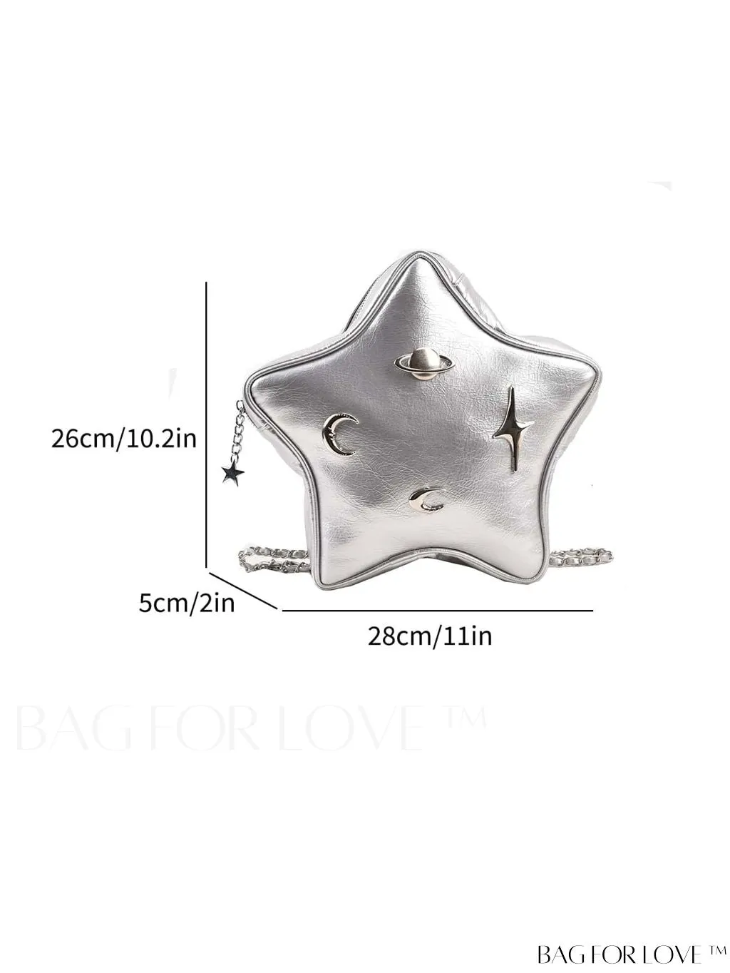 BagForLove - Chic Silver Backpack with Unique Star Design, Metal Decor & Funky Chain Strap