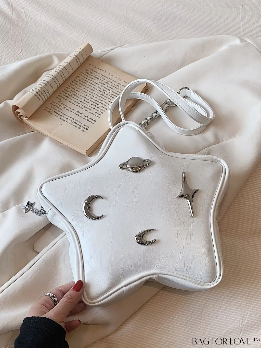 BagForLove - Chic Silver Backpack with Unique Star Design, Metal Decor & Funky Chain Strap