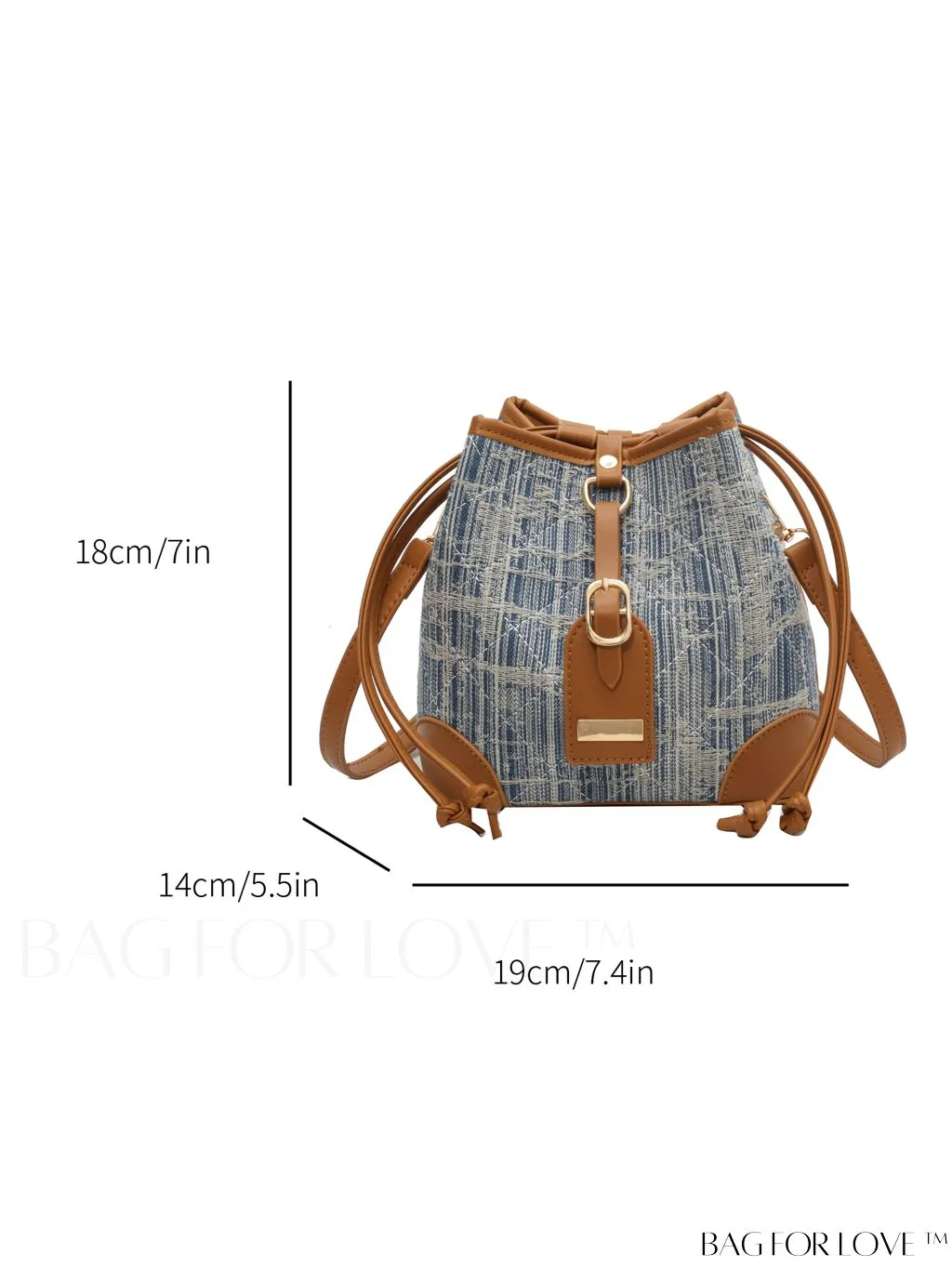 BagForLove - Compact Denim Crossbody Bag with Color-Block and Drawstring Design