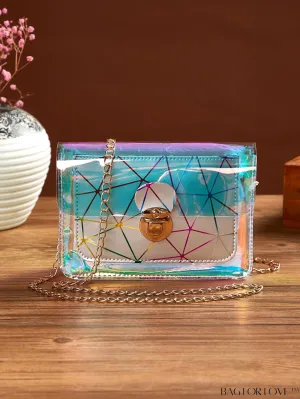 BagForLove - Holographic Geometric Chain Bag with Push Lock: Mini-Sized and Stylish