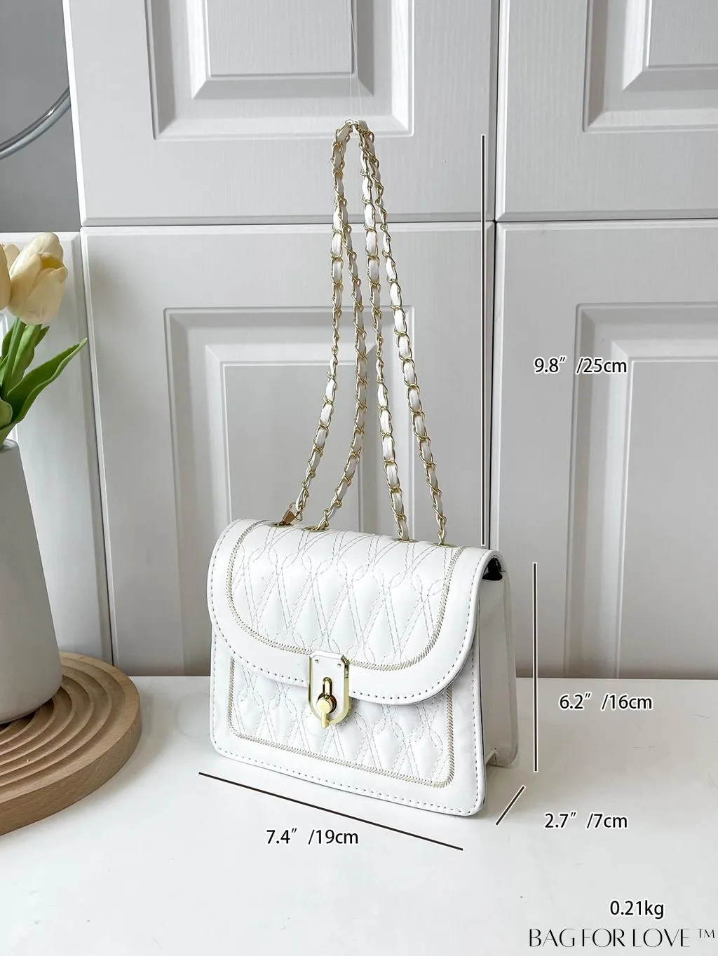BagForLove - Stylish Mini Geometric Shoulder Bag with Metallic Chain - Fashionable and Chic