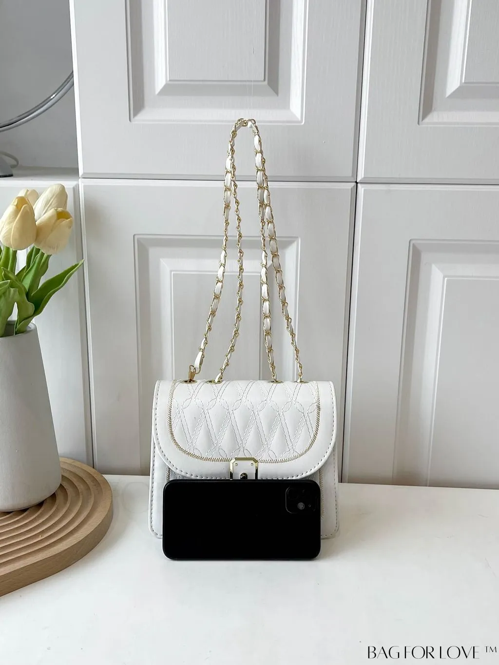 BagForLove - Stylish Mini Geometric Shoulder Bag with Metallic Chain - Fashionable and Chic