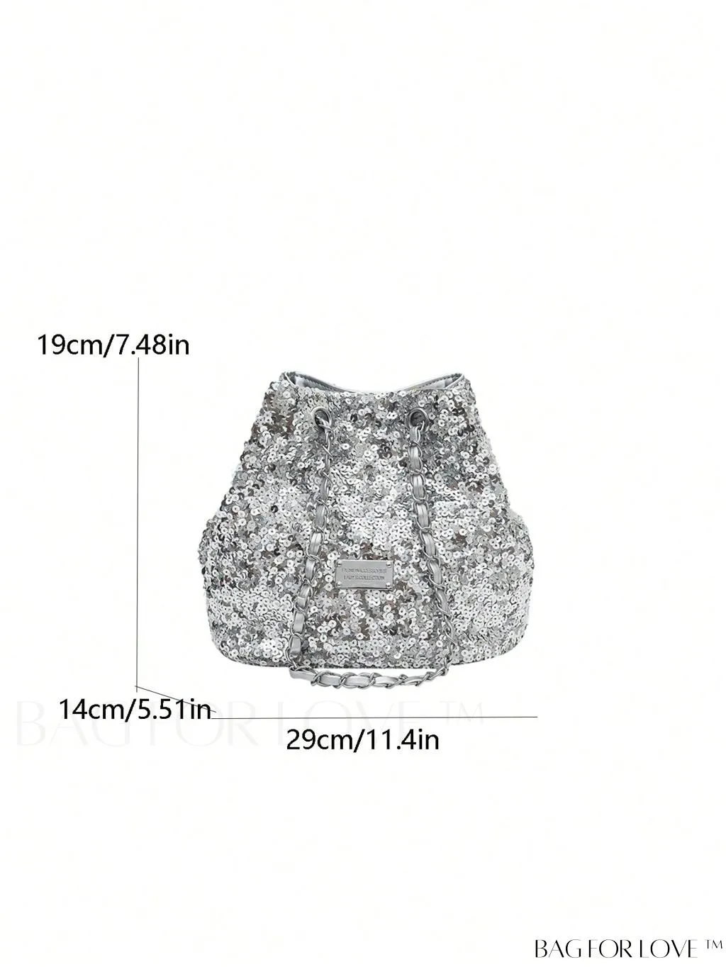 BagForLove - Stylish Silver Bucket Bag with Metal Patch Sequins - Ideal for Weddings, Proms & Parties