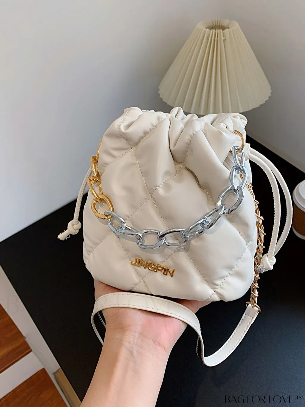 BagForLove - Stylish Womens Chain Bucket Crossbody Handbag - Trendy and Modern Stitched Design