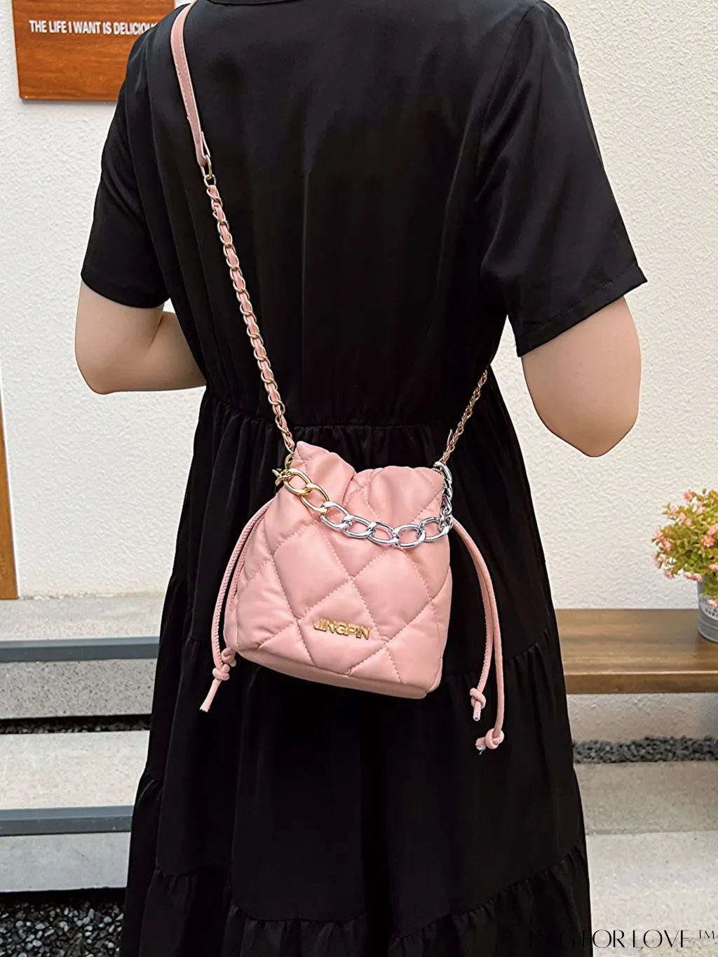 BagForLove - Stylish Womens Chain Bucket Crossbody Handbag - Trendy and Modern Stitched Design