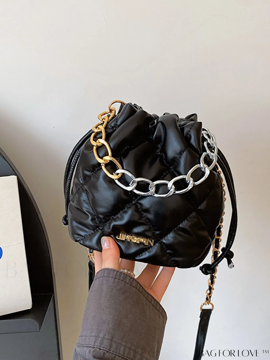 BagForLove - Stylish Womens Chain Bucket Crossbody Handbag - Trendy and Modern Stitched Design