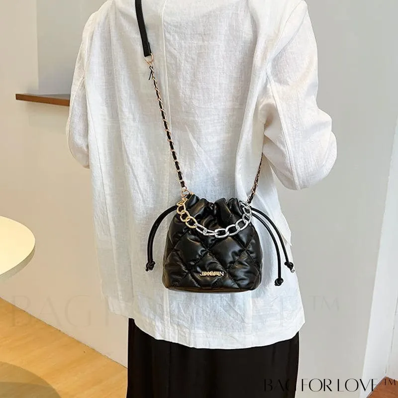 BagForLove - Stylish Womens Chain Bucket Crossbody Handbag - Trendy and Modern Stitched Design