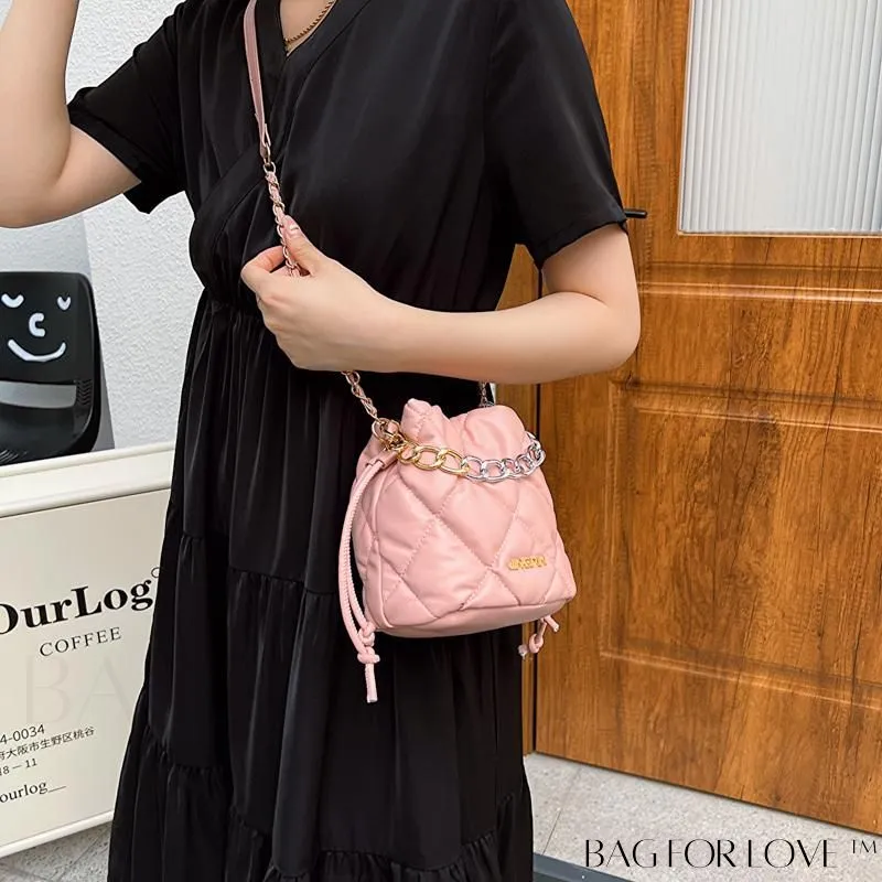 BagForLove - Stylish Womens Chain Bucket Crossbody Handbag - Trendy and Modern Stitched Design