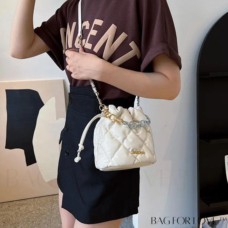 BagForLove - Stylish Womens Chain Bucket Crossbody Handbag - Trendy and Modern Stitched Design