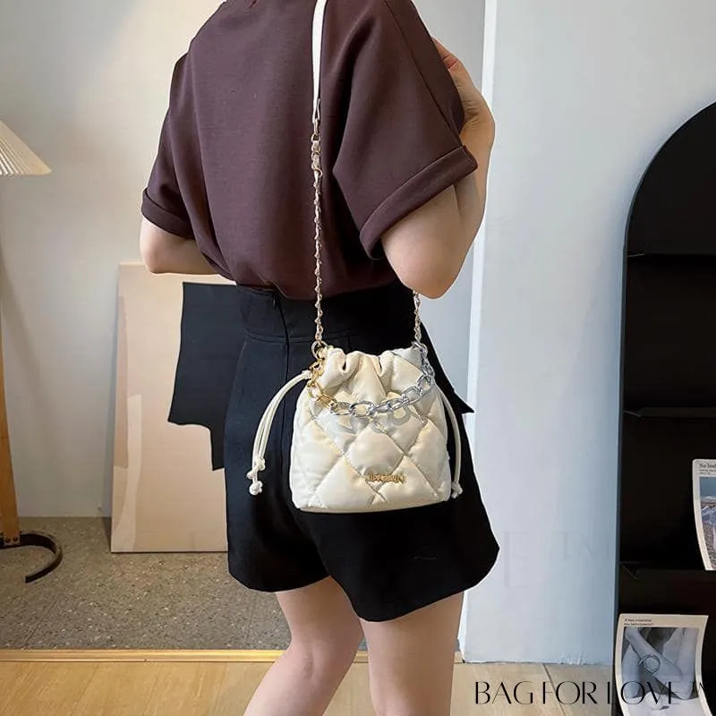 BagForLove - Stylish Womens Chain Bucket Crossbody Handbag - Trendy and Modern Stitched Design