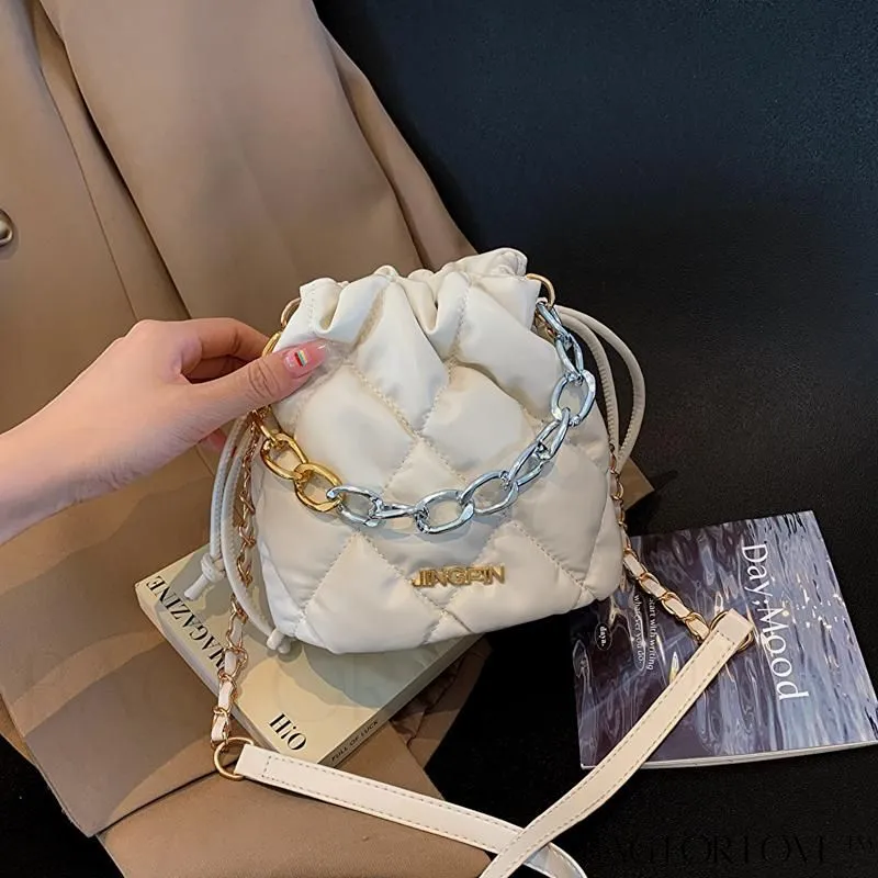 BagForLove - Stylish Womens Chain Bucket Crossbody Handbag - Trendy and Modern Stitched Design