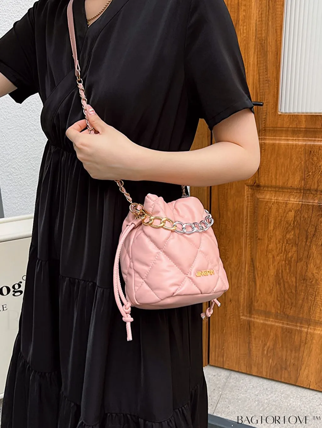 BagForLove - Stylish Womens Chain Bucket Crossbody Handbag - Trendy and Modern Stitched Design