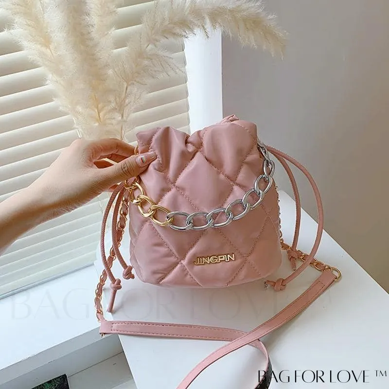BagForLove - Stylish Womens Chain Bucket Crossbody Handbag - Trendy and Modern Stitched Design