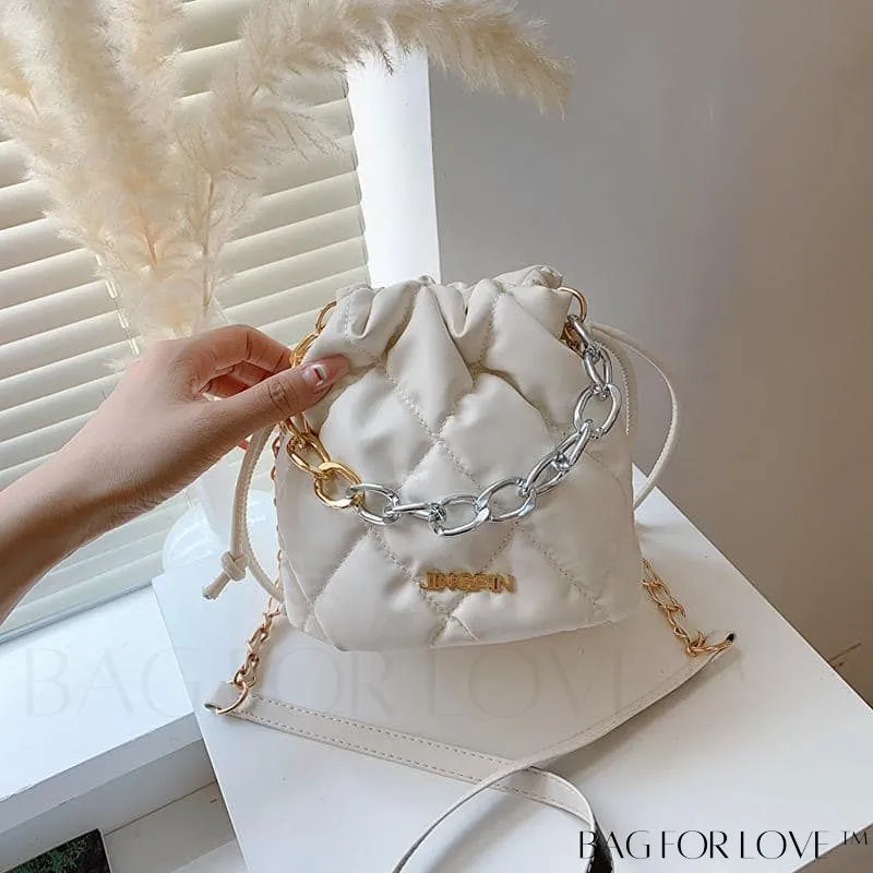 BagForLove - Stylish Womens Chain Bucket Crossbody Handbag - Trendy and Modern Stitched Design