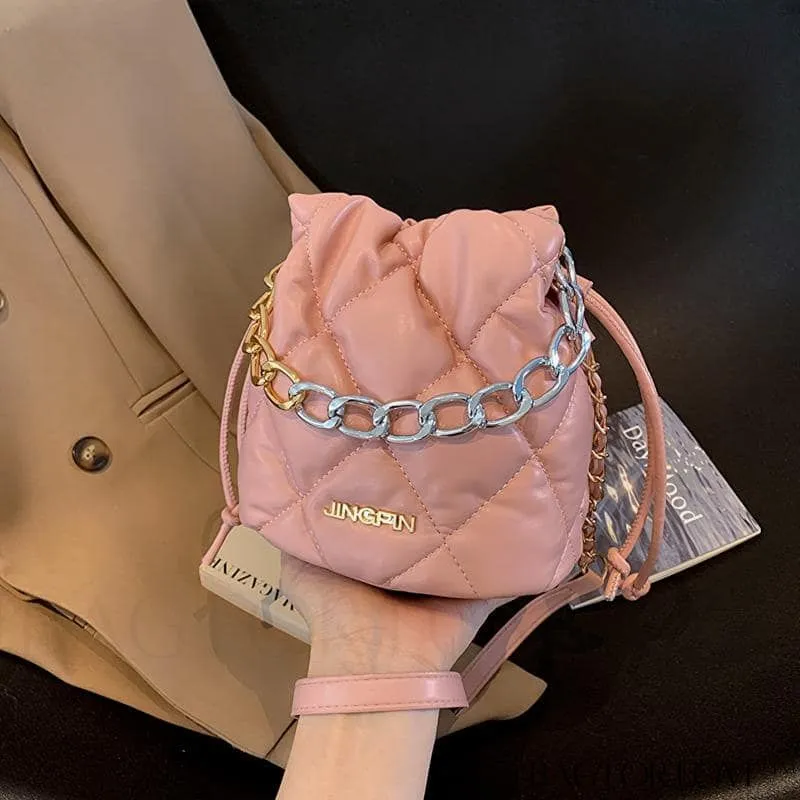 BagForLove - Stylish Womens Chain Bucket Crossbody Handbag - Trendy and Modern Stitched Design