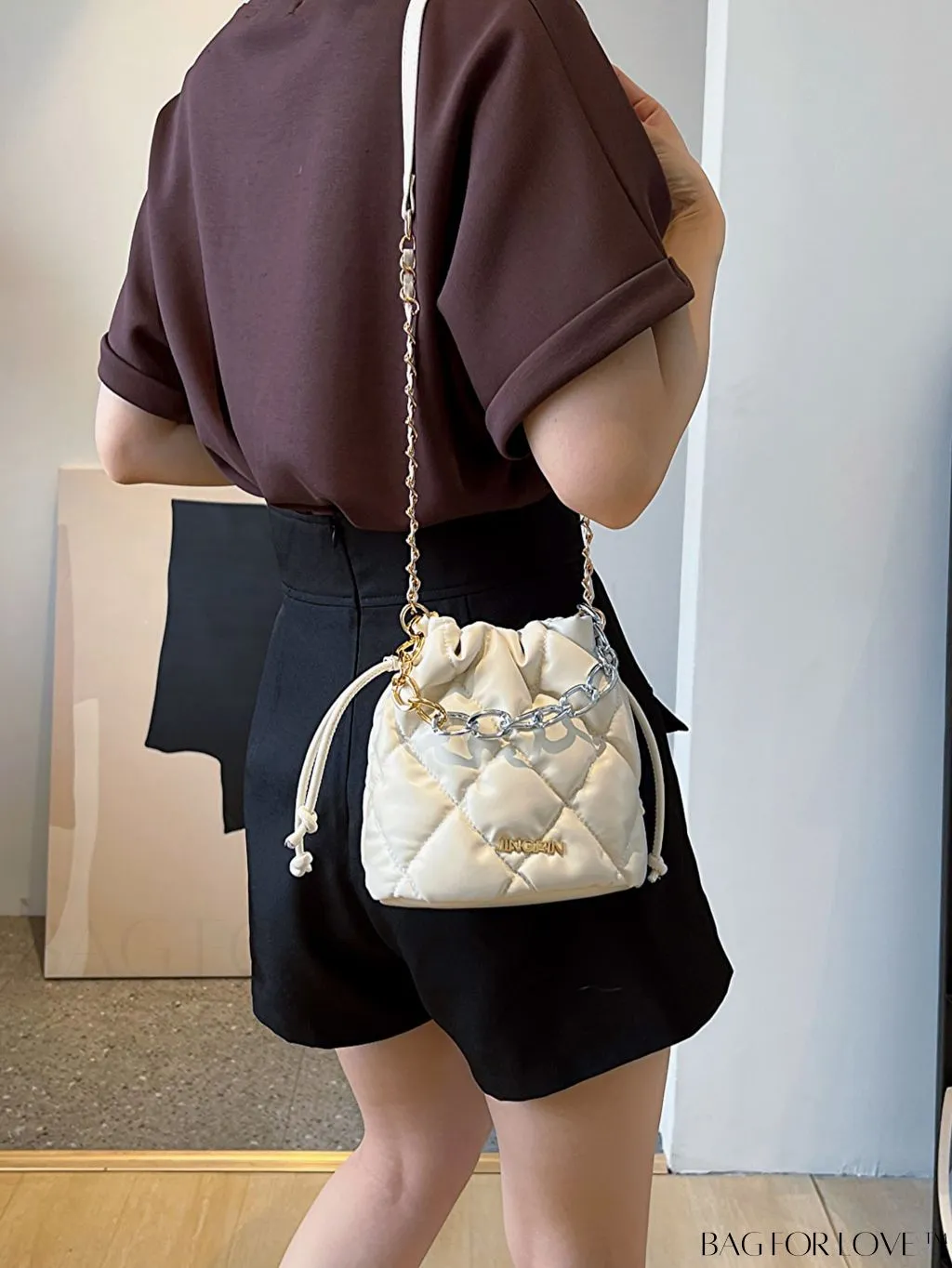 BagForLove - Stylish Womens Chain Bucket Crossbody Handbag - Trendy and Modern Stitched Design