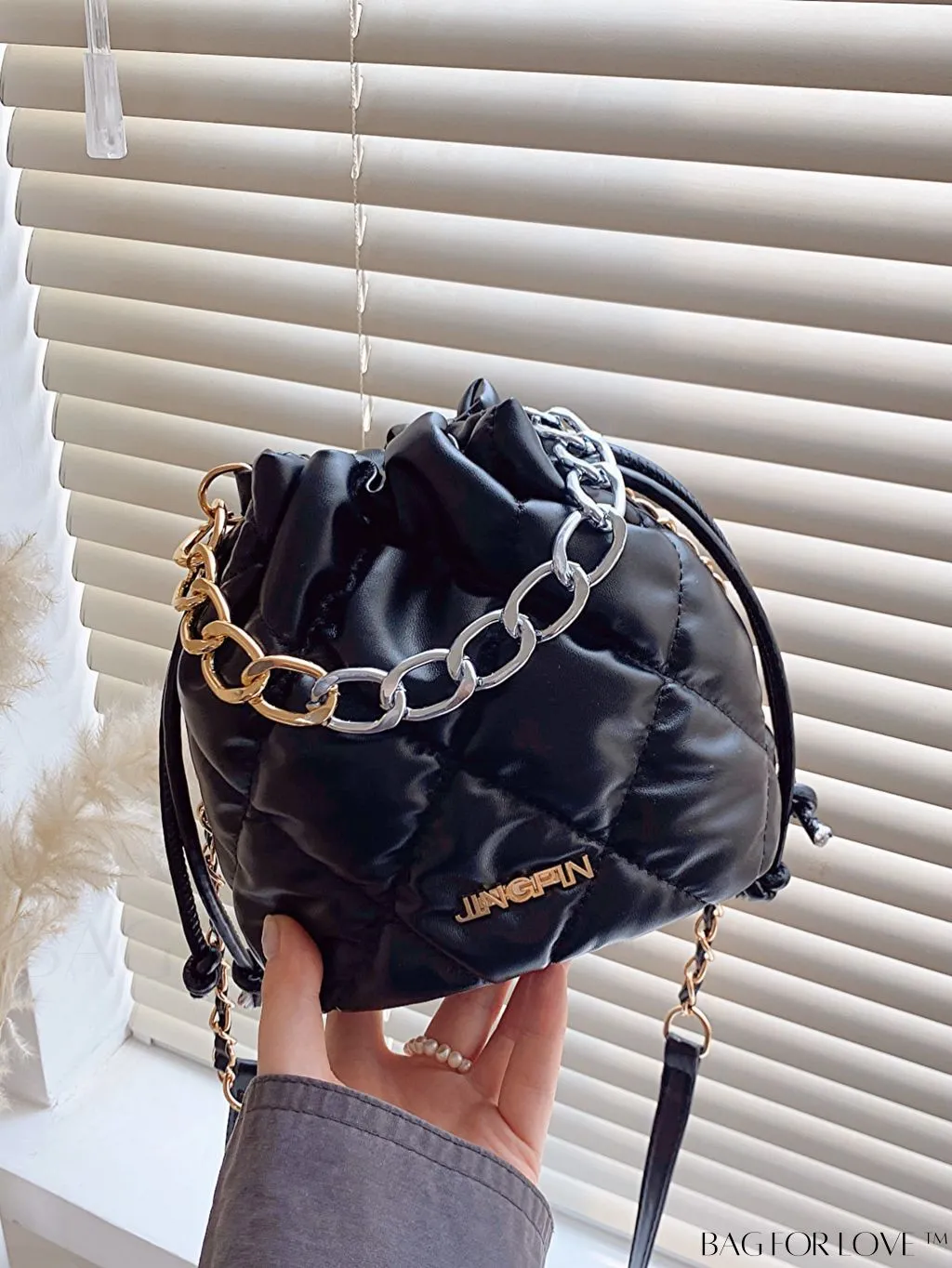 BagForLove - Versatile Mini Quilted Bucket Bag with Drawstring - Wear as Shoulder or Crossbody