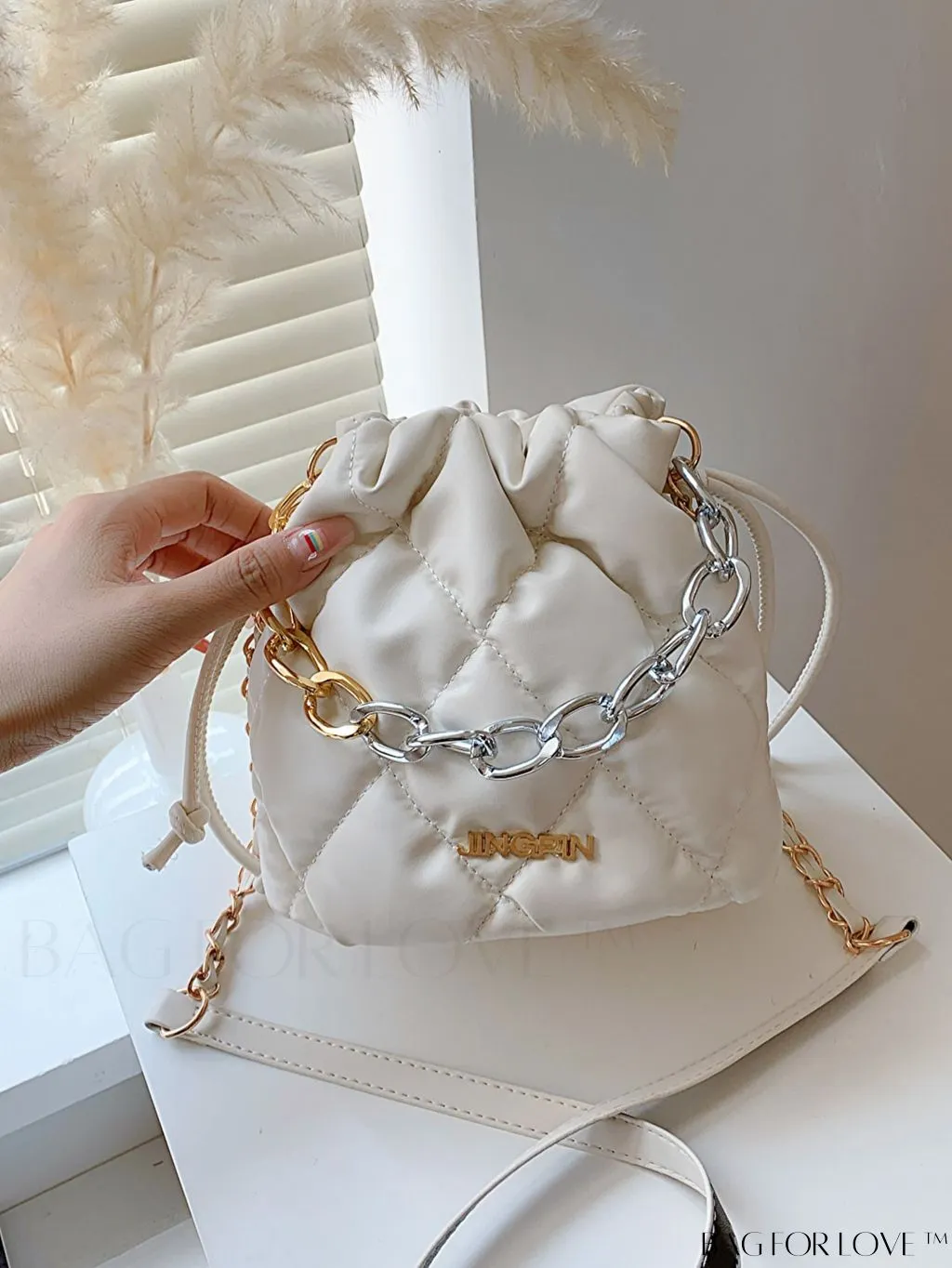 BagForLove - Versatile Mini Quilted Bucket Bag with Drawstring - Wear as Shoulder or Crossbody