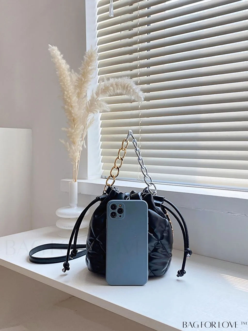 BagForLove - Versatile Mini Quilted Bucket Bag with Drawstring - Wear as Shoulder or Crossbody
