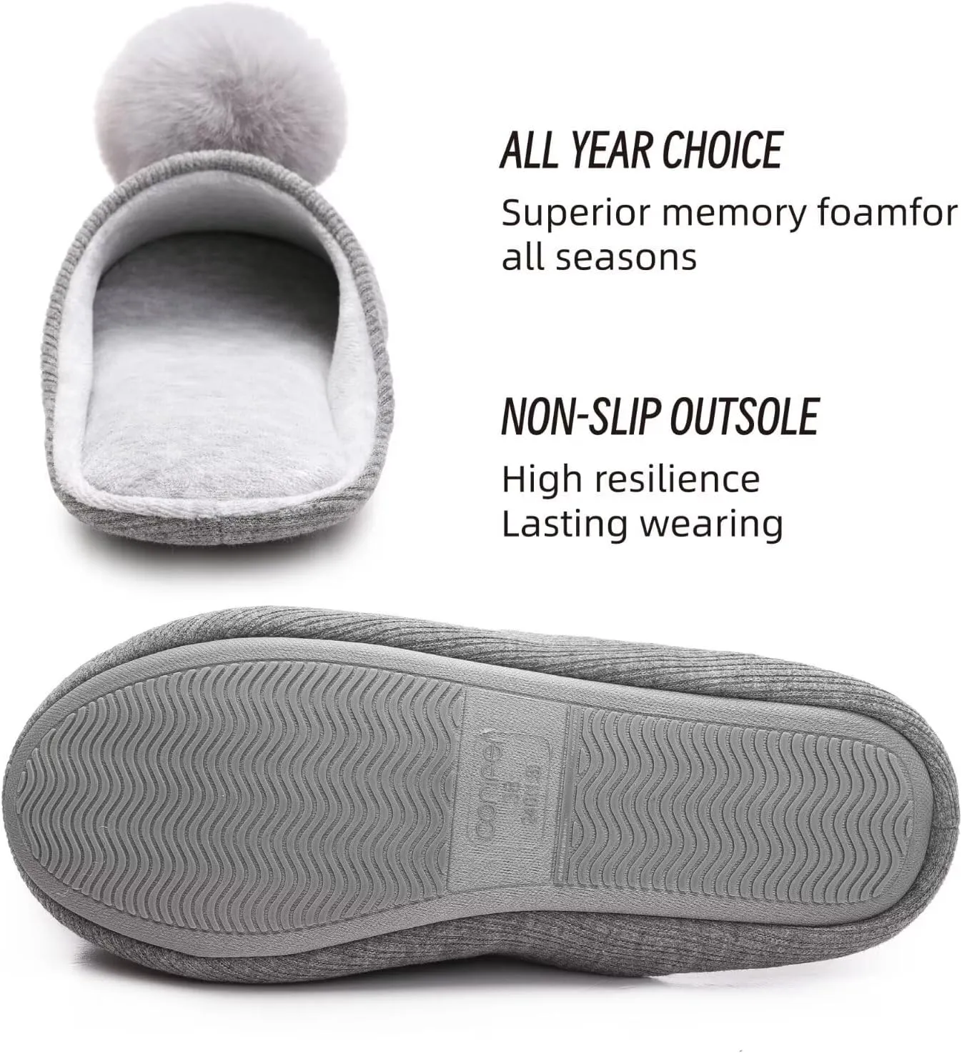 Ballerina Slippers for Women with Pom-pom Soft House Shoes Indoor Slip On with Flexible Rubber Sole