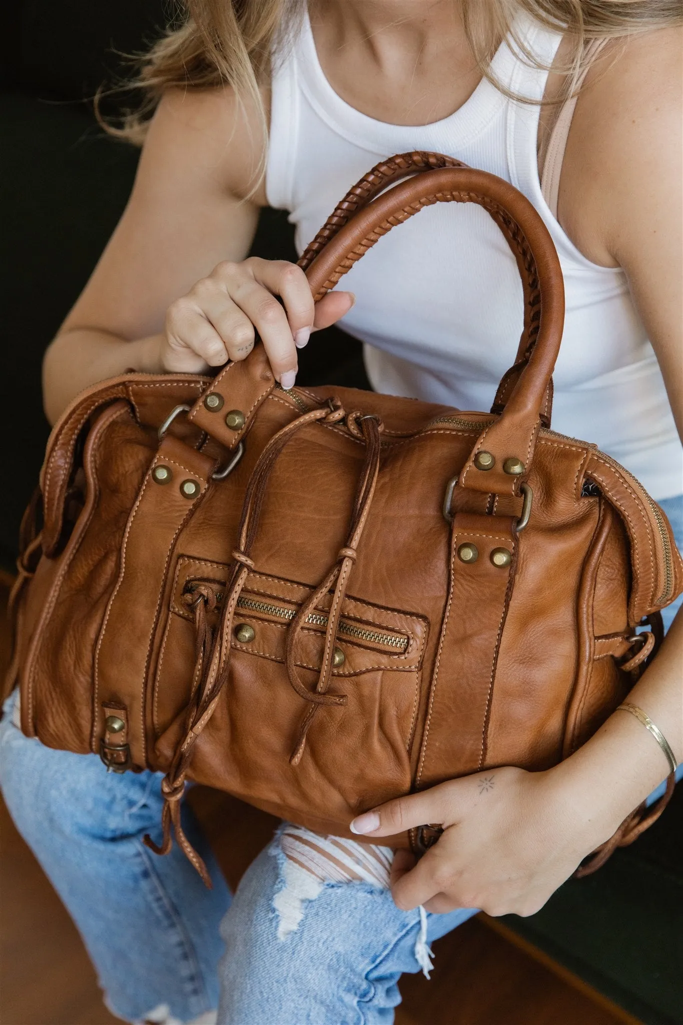 BAYSIDE84 Classic Fringe Hobo - Cognac