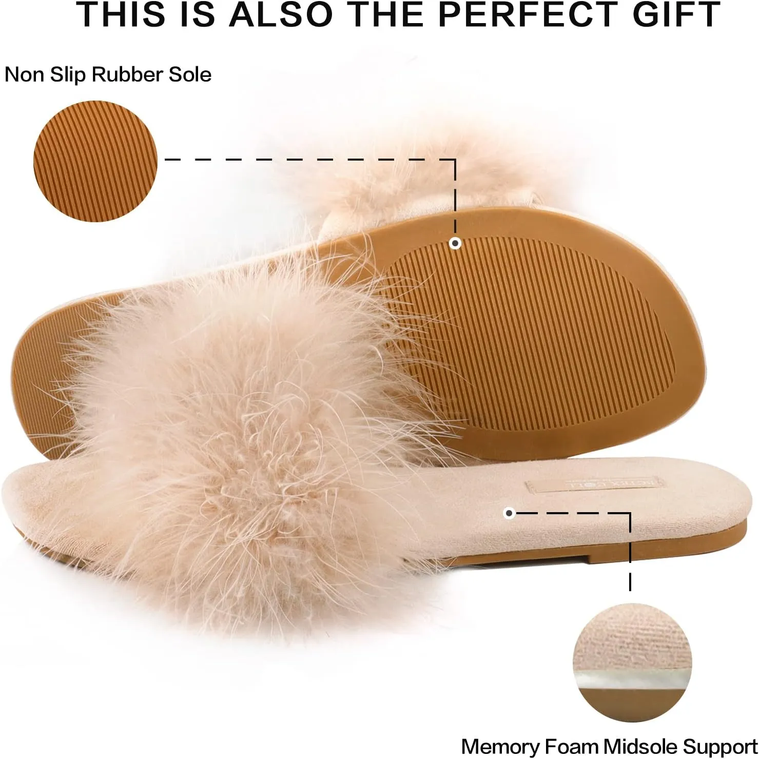 BCTEX COLL Women's Fluffy Pom Pom Feather Slipper Memory Foam Cozy Slippers House Bedroom Fuzzy Slippers for Women
