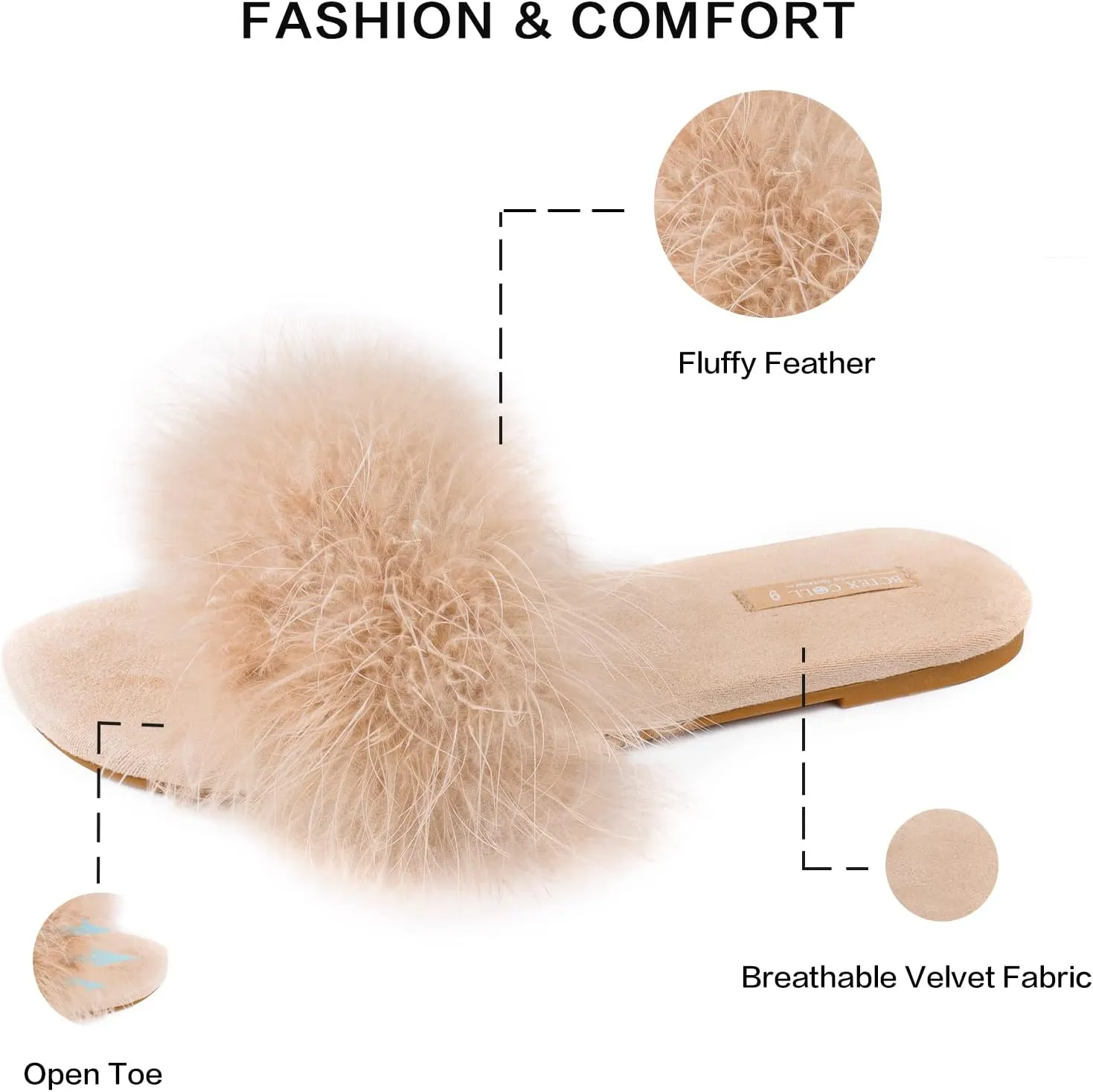 BCTEX COLL Women's Fluffy Pom Pom Feather Slipper Memory Foam Cozy Slippers House Bedroom Fuzzy Slippers for Women
