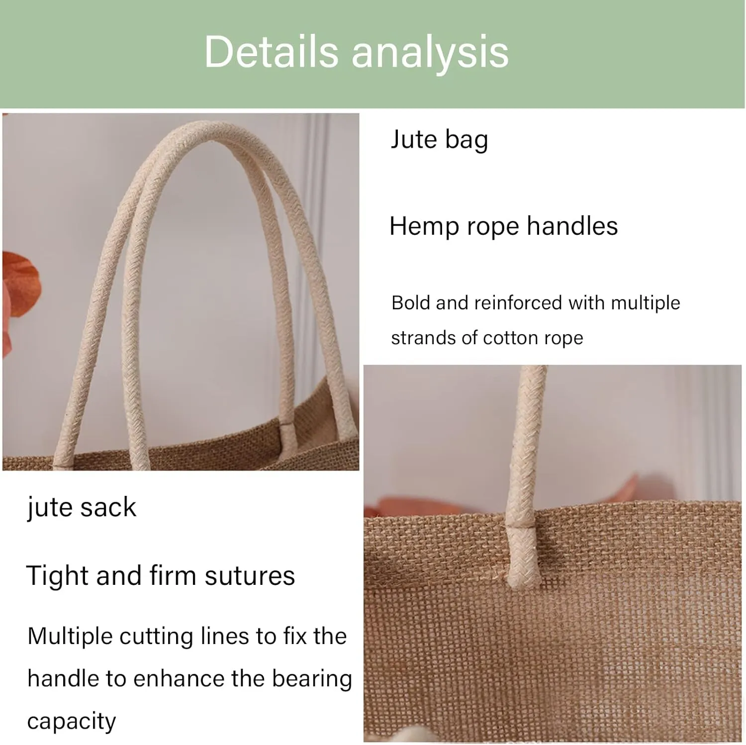 Beach Burlap Gift Bags with Handles - Reusable Grocery Bags, 14.6"x10.6"x7", Pack of 6 for Shopping, Wedding, Embroidery, Crafts, Print, DIY Bridesmaid Favors, Pool, Travel, Party