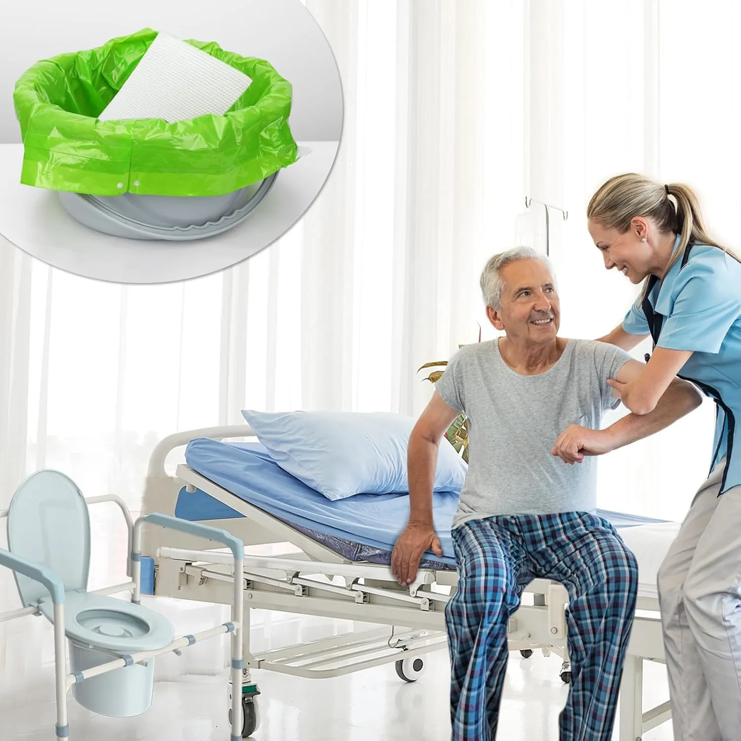 Bedside Commode Absorbent Pads, 100 Disposable Commode Pads for Commode Liners, Commode Liner Pads for Commode Chair, Bedpan, Bucket Toilet (100 Pads Only)