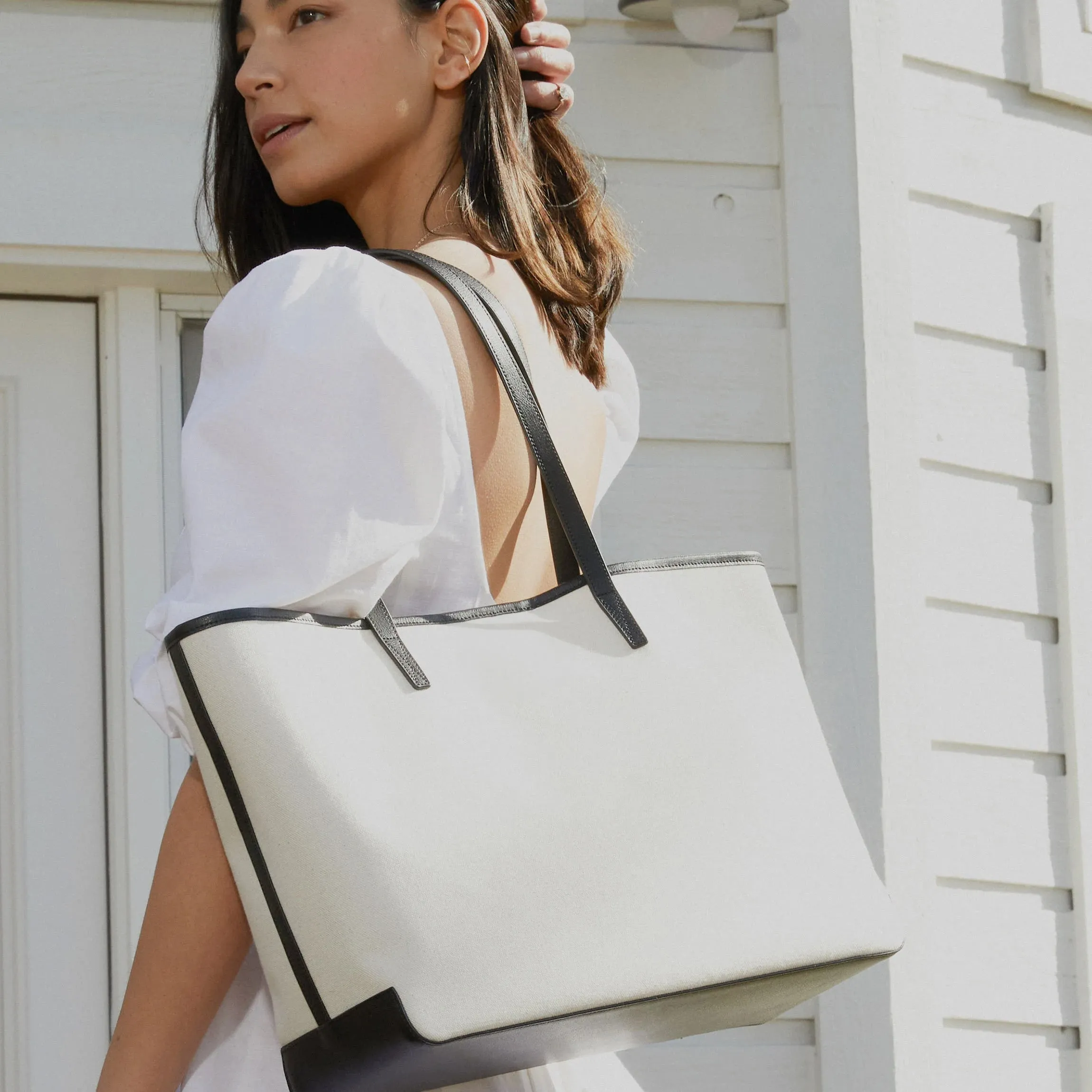 Belmont Tote in Canvas Natural Canvas/Black